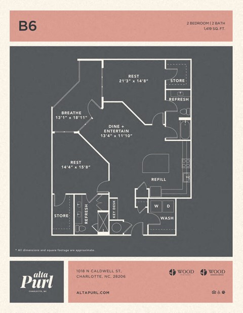 Floor plan for 2 beds, 2 baths, 1419 sqft